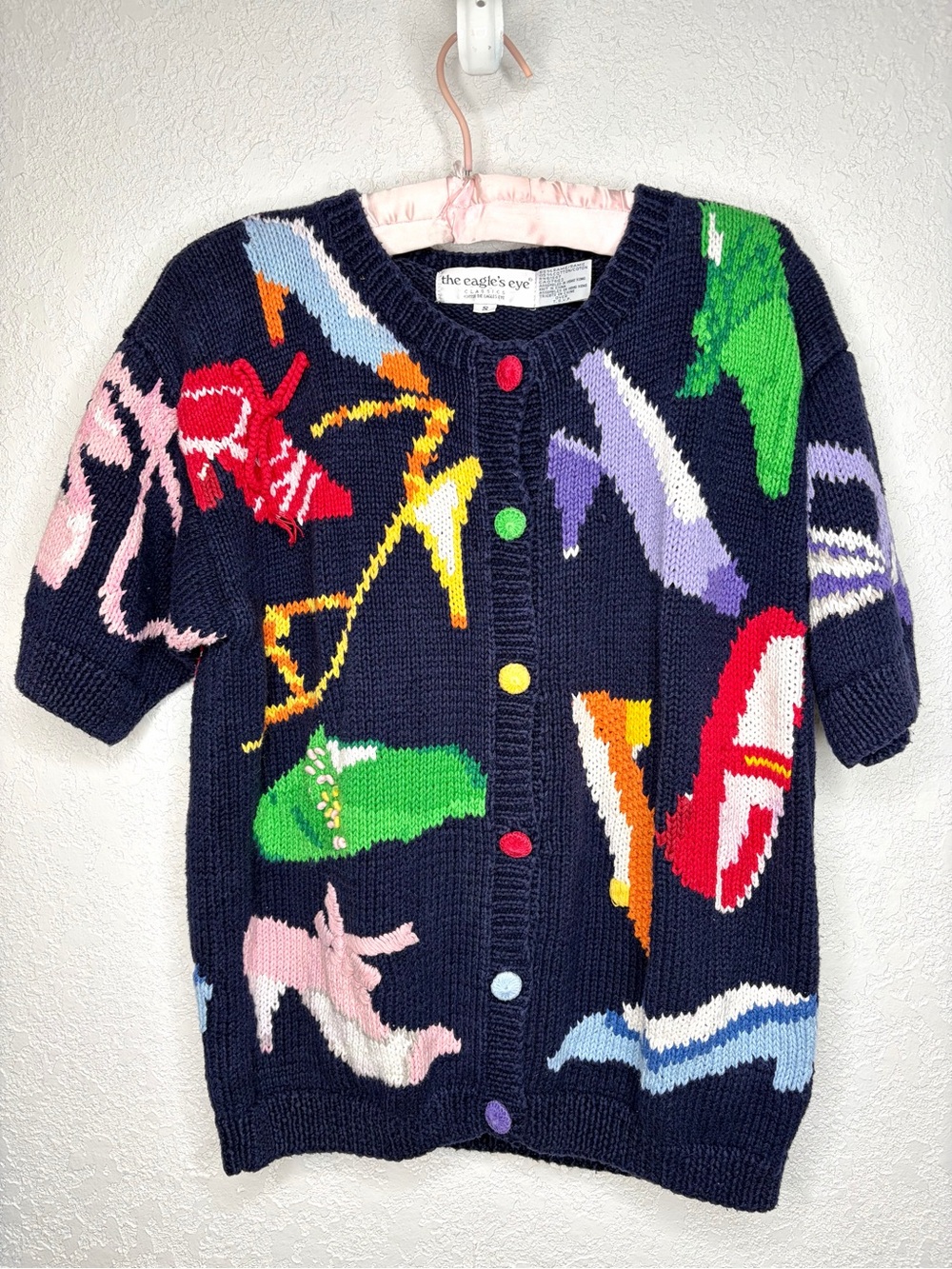 Vintage 1990’s Eagle’s Eye Heels Hand Knit Cardigan Sweater Oversized Womens S